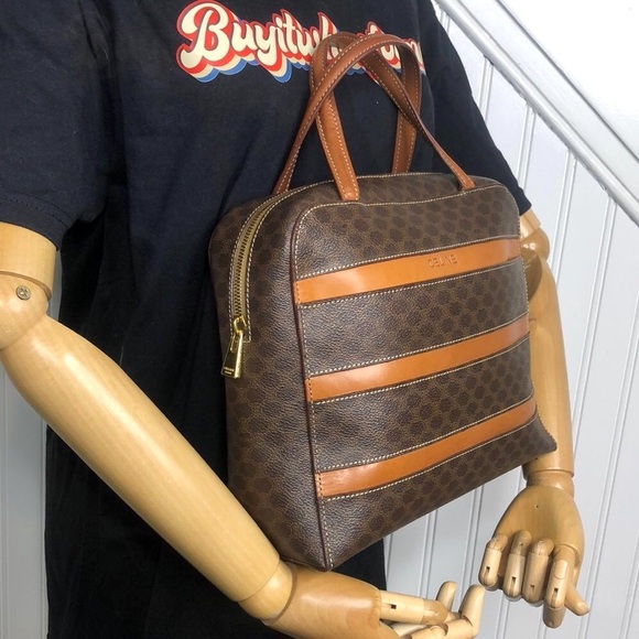 CELINE Macadam Blason Triumph Brown Carry-On Orange Leather Stripes Authentic - Picture 4 of 17